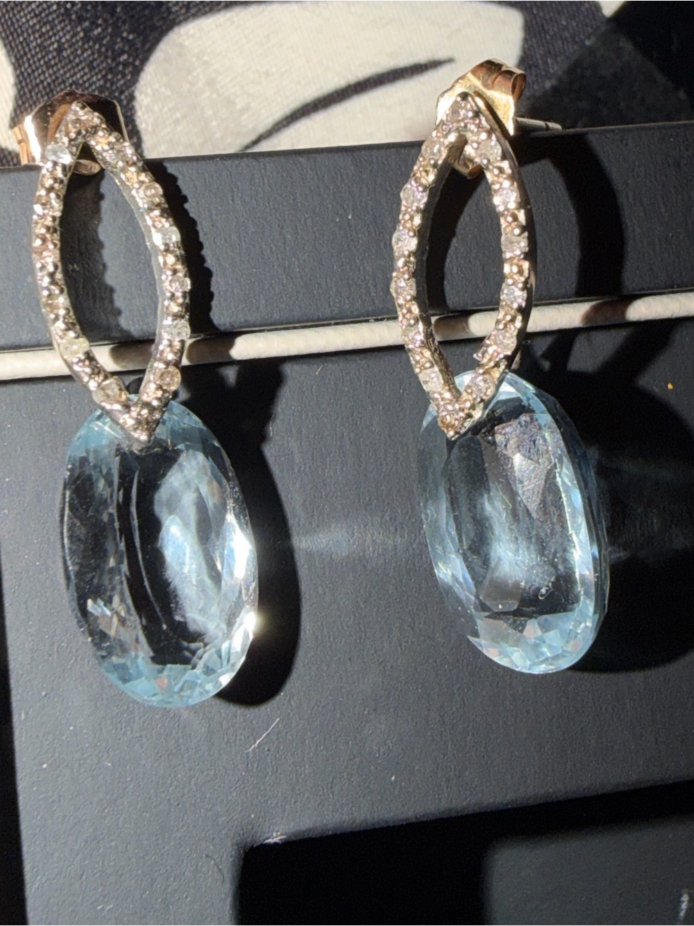 Sparkling Sky Blue Crystal Drop Earrings with Pavé Marquise Hoops